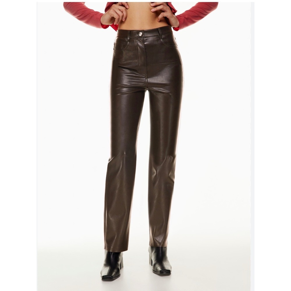 Wilfred Aritzia The Melina Pant Size 8 Espresso Brown Vegan Leather Straight Leg